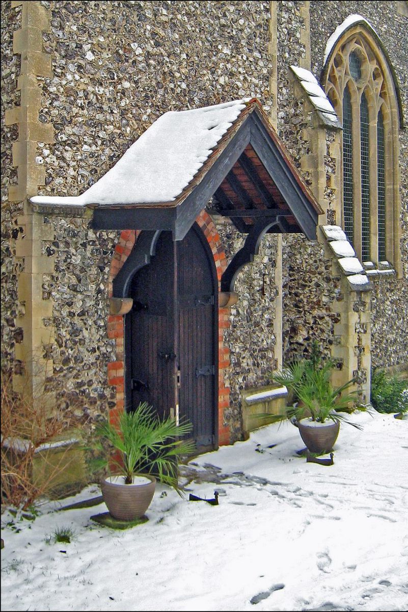 Footprints in the snow lead the way to Holy Trinity church (March 2018)