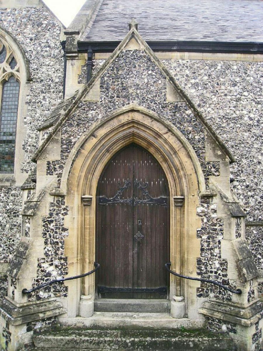 The north porch of Holy Trinity church was added in 1891 as part of the church enlargement. Inside the porch are inner doors leading into the church nave. The west entrance is normally used to enter the church today.