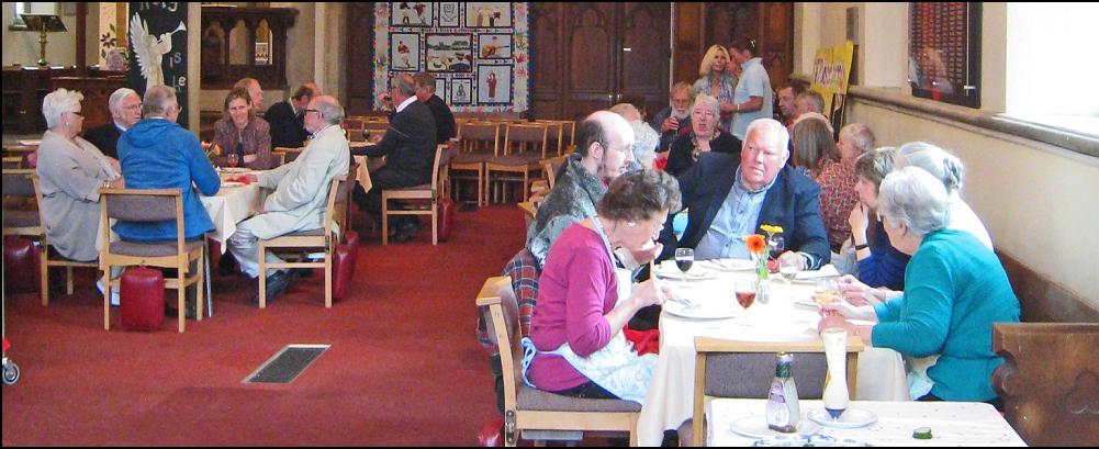 Parishioners enjoying lunch served after the church meetings