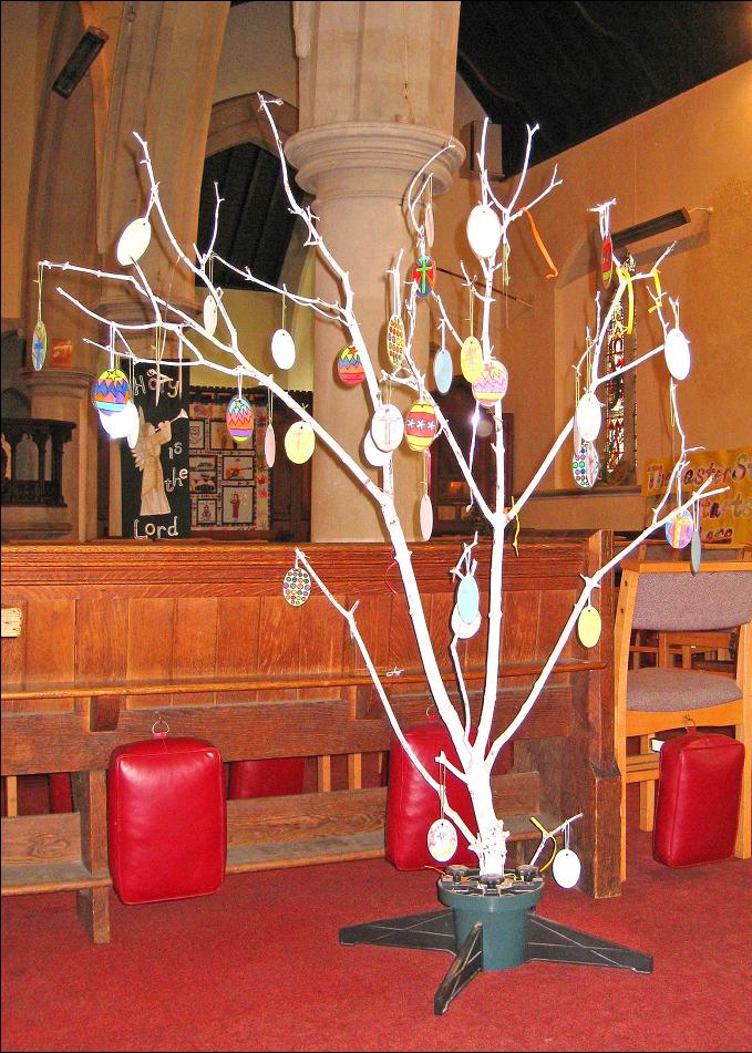 The Easter Tree, a Christian symbol of new life, made by the children of Trinity School