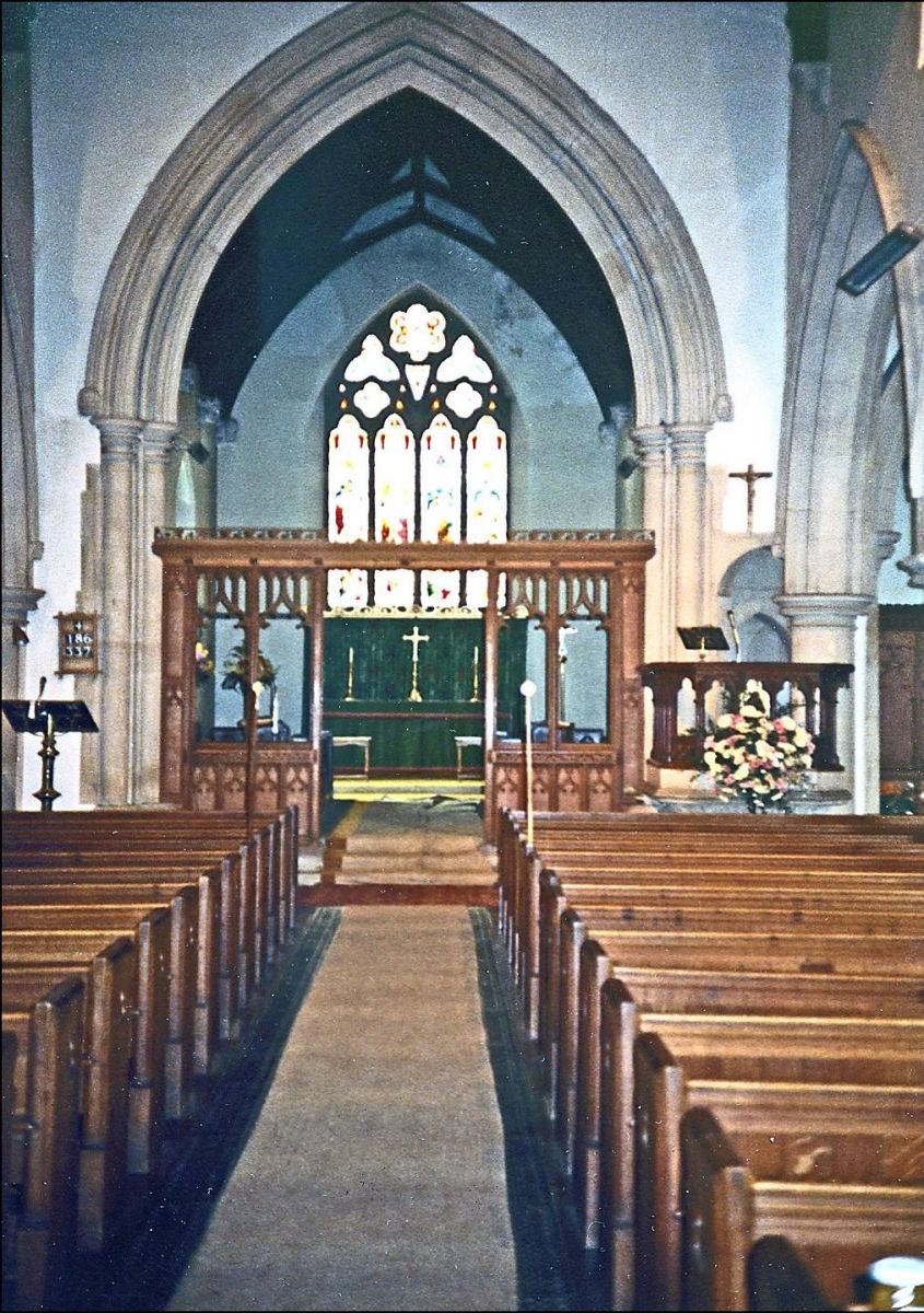 Holy Trinity Church before re-ordering, showing the old pews (September 1983)